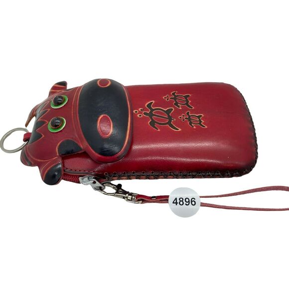 Tropical Cow And Turtle Wristlet Womens Red Leather Unique Funky Retro Strap - Picture 2 of 16